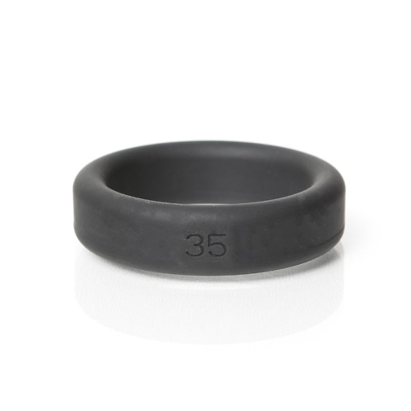 Black Boneyard silicone cock ring with the 35mm size marking