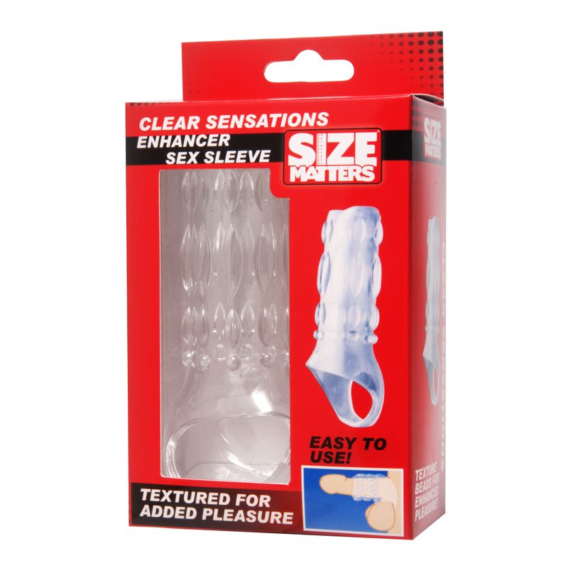 Size Matters Clear Sensations sleeve in retail packaging