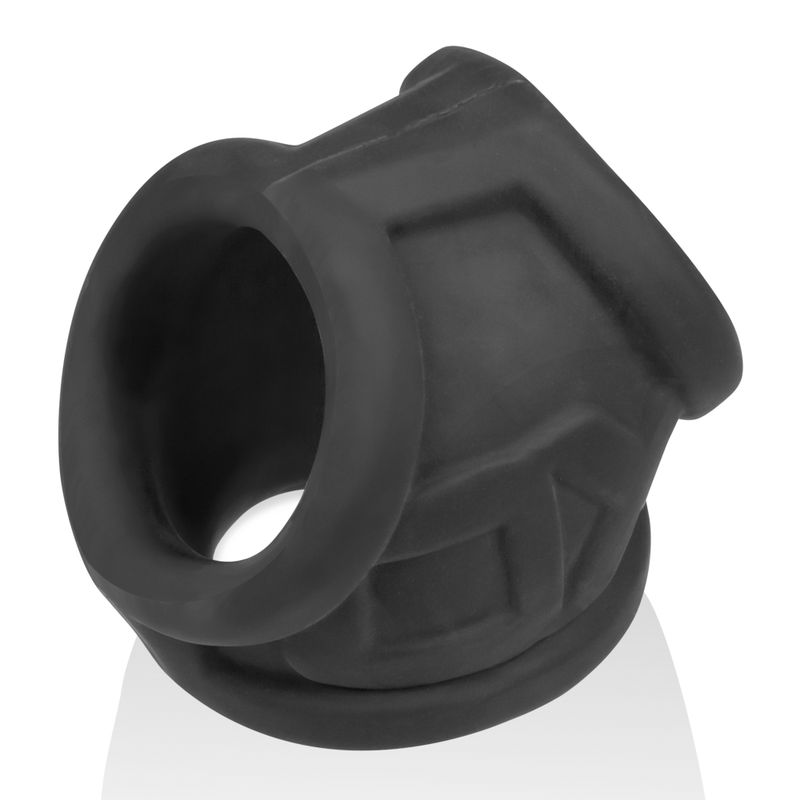 OxBalls Oxsling in Black Ice, angled view of reinforced opening and embossed OX panel