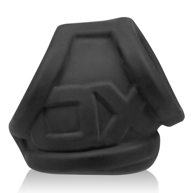 OxBalls Oxsling in Black Ice, side view of embossed OX lettering