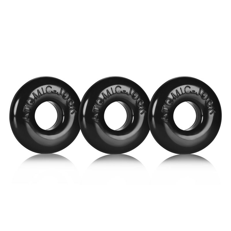 OXBALLS Ringer Black three-ring pack, three rounded rings with Atomic-Jock lettering