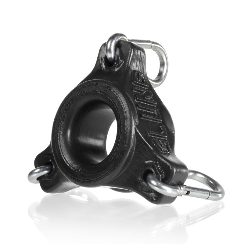 Angled view of the Slung silicone opening and three carabiner attachment points