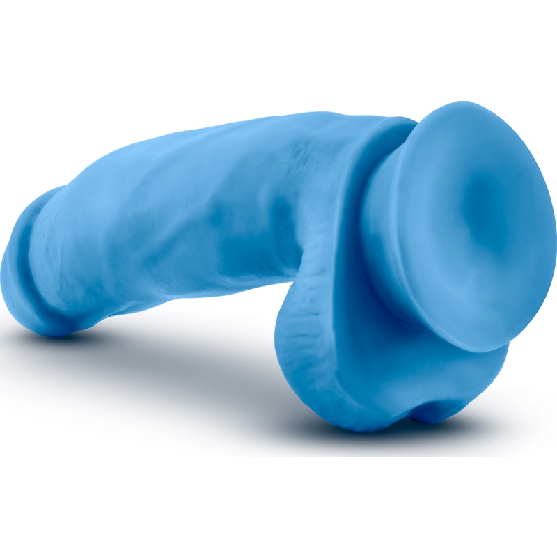 Neo Elite 7inch Silicone Dual Density Dildo with Balls Neon Blue