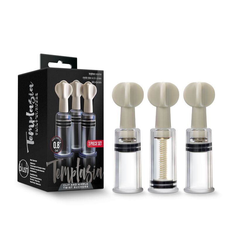Temptasia Nipple and Clit Twist Suckers 3 Pc Clear