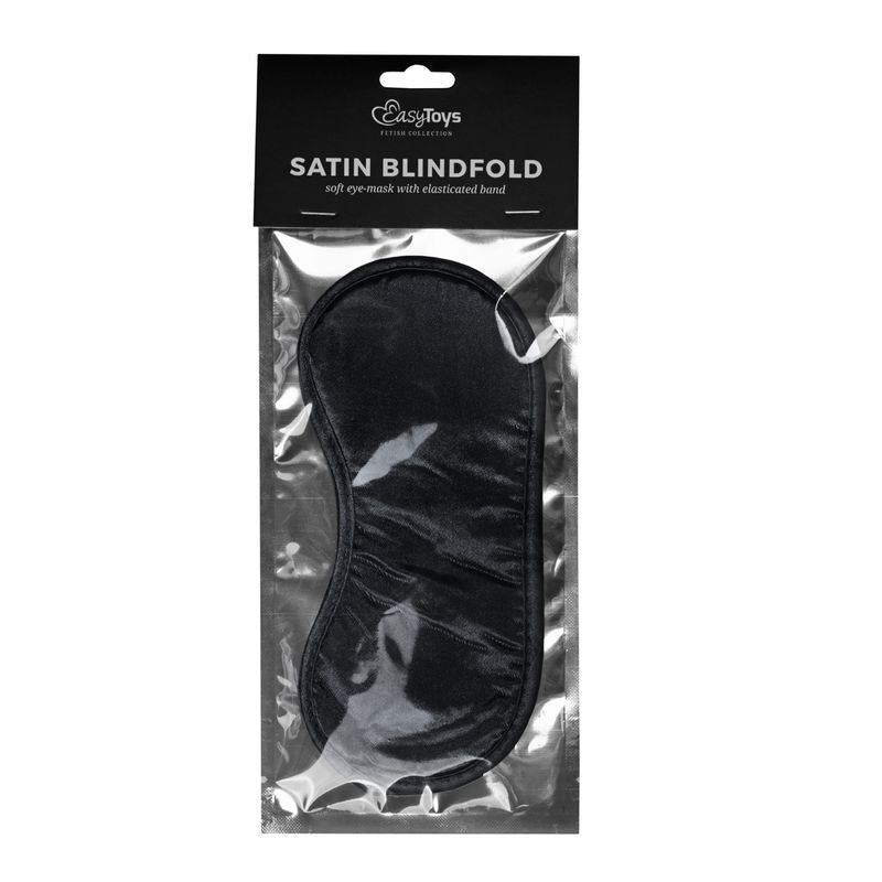 EasyToys Fetish Collection satin blindfold in its retail sleeve, labelled elasticated band