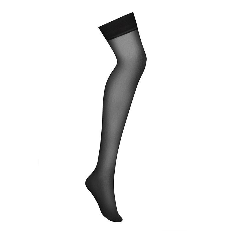 Obsessive S800 black stocking, product-only view showing the plain top band and footed shape