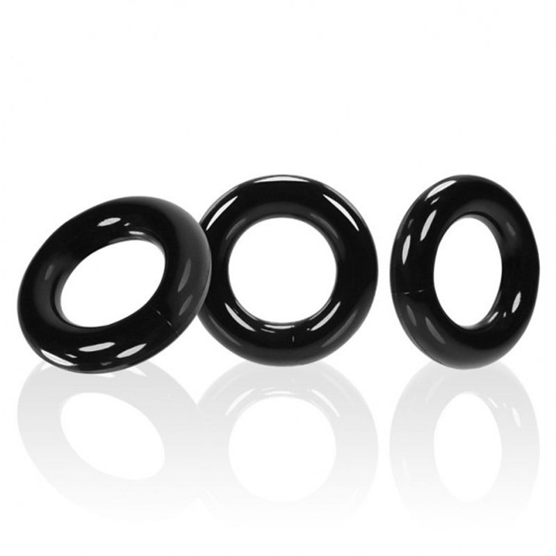 Three Black OxBalls Willy Rings with smooth rounded bands