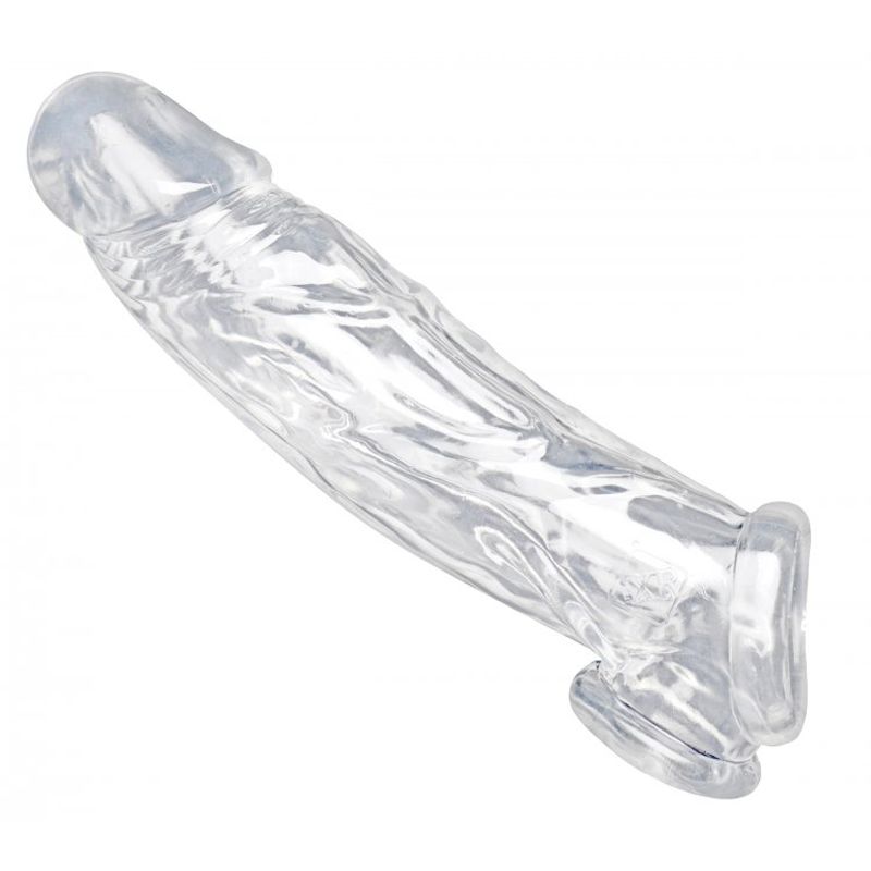 Size Matters clear realistic penis sleeve and ball stretcher with sculpted head and vein texture
