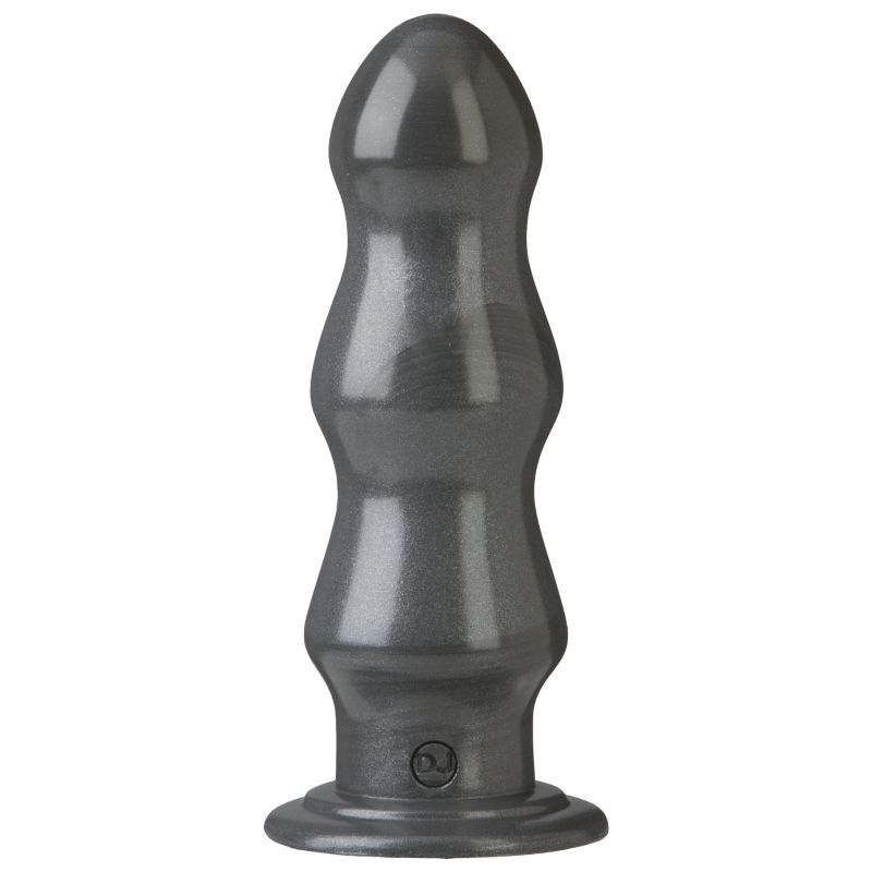 American Bombshell B-7 Tango gunmetal dildo showing three rounded ripples and broad base