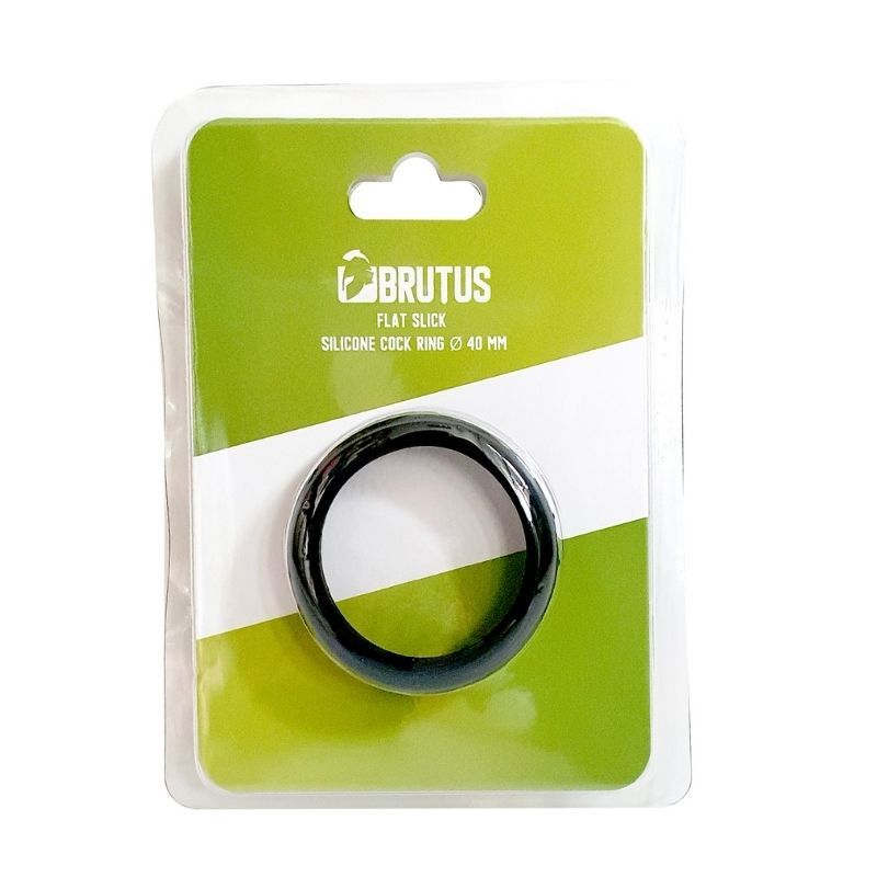 Brutus Flat Slick silicone cock ring in green and white packaging labelled 40mm