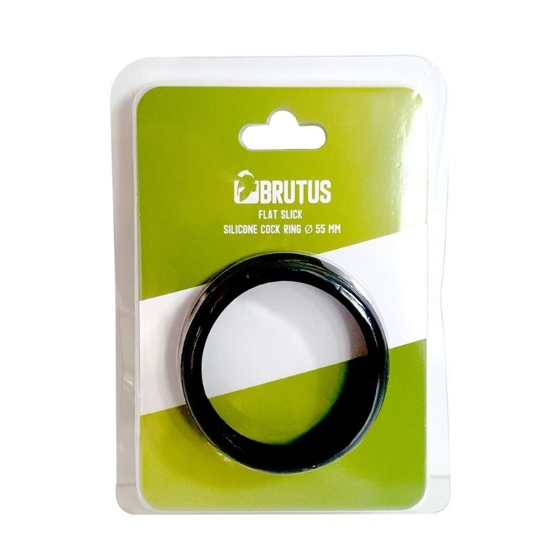 Brutus Flat Slick silicone cock ring in green and white packaging labelled 55mm