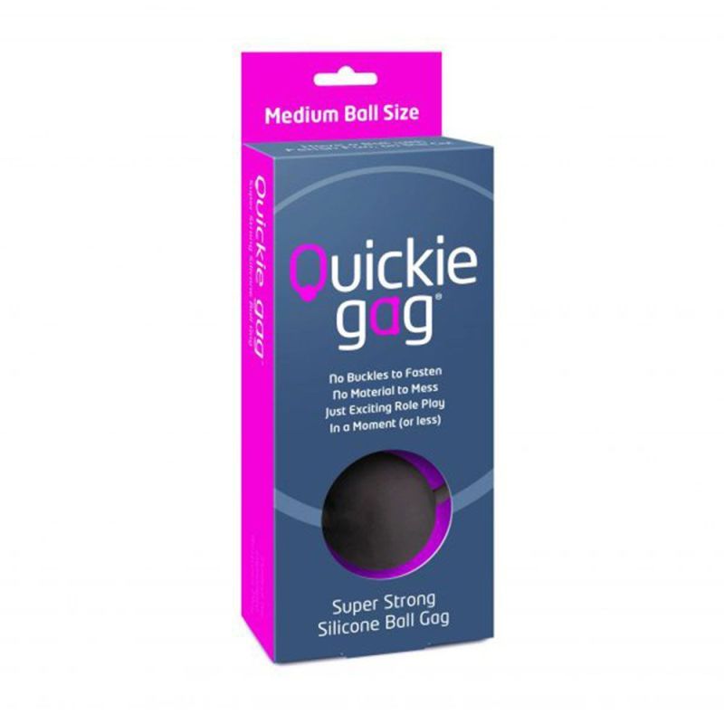 Black Quickie Medium Silicone Ball Gag in its retail box