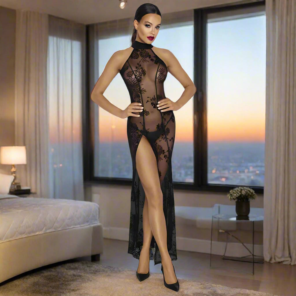 Exquisite Full-Length Gown Long Tulle Dress - Small Black