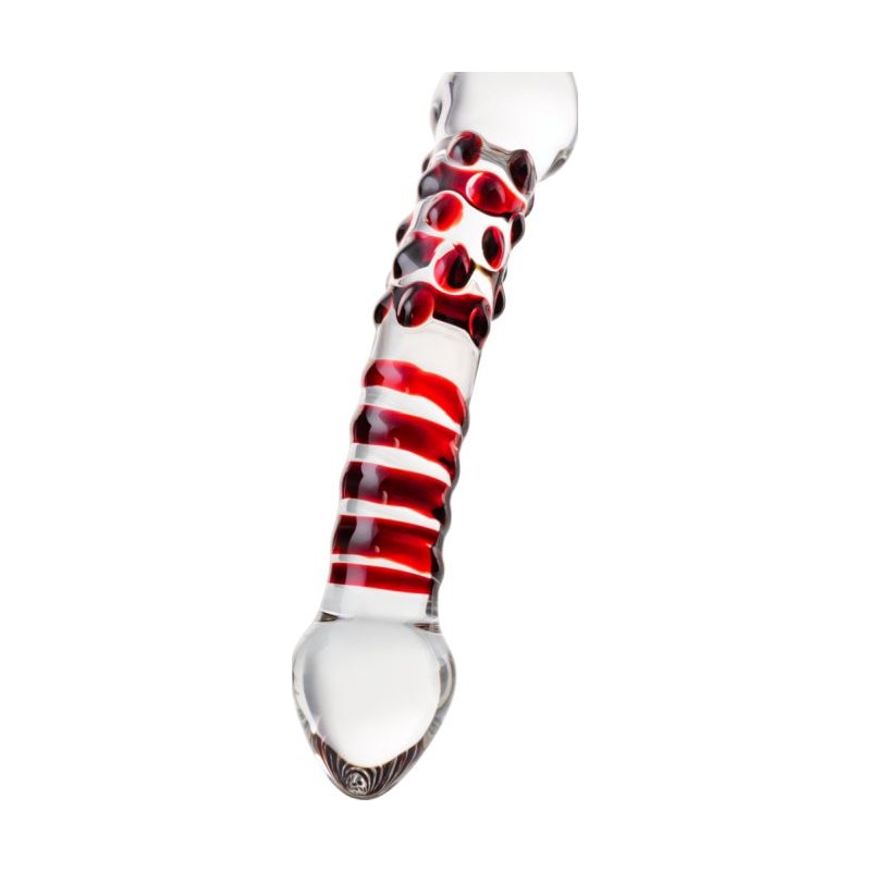 Sexus Glass Dildo Red Delight 19cm Clear