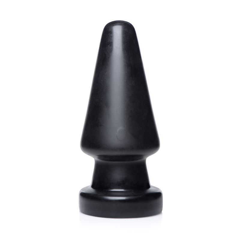 Ass Max black plug showing its taper, narrow neck and broad base