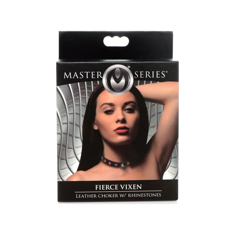 Bling Vixen Leather Choker with Red Rhinestones Master Series