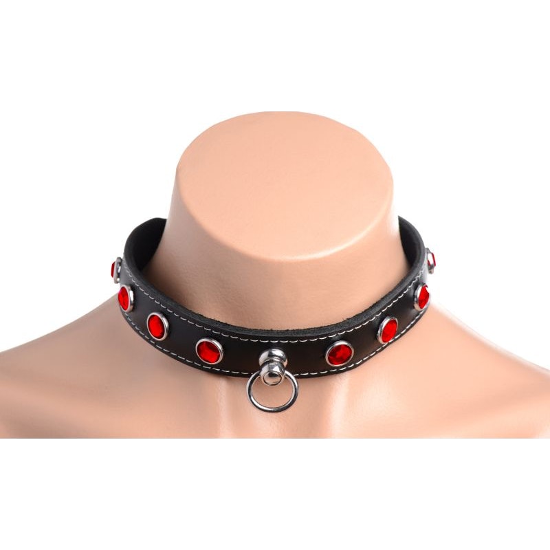 Bling Vixen Leather Choker with Red Rhinestones Master Series
