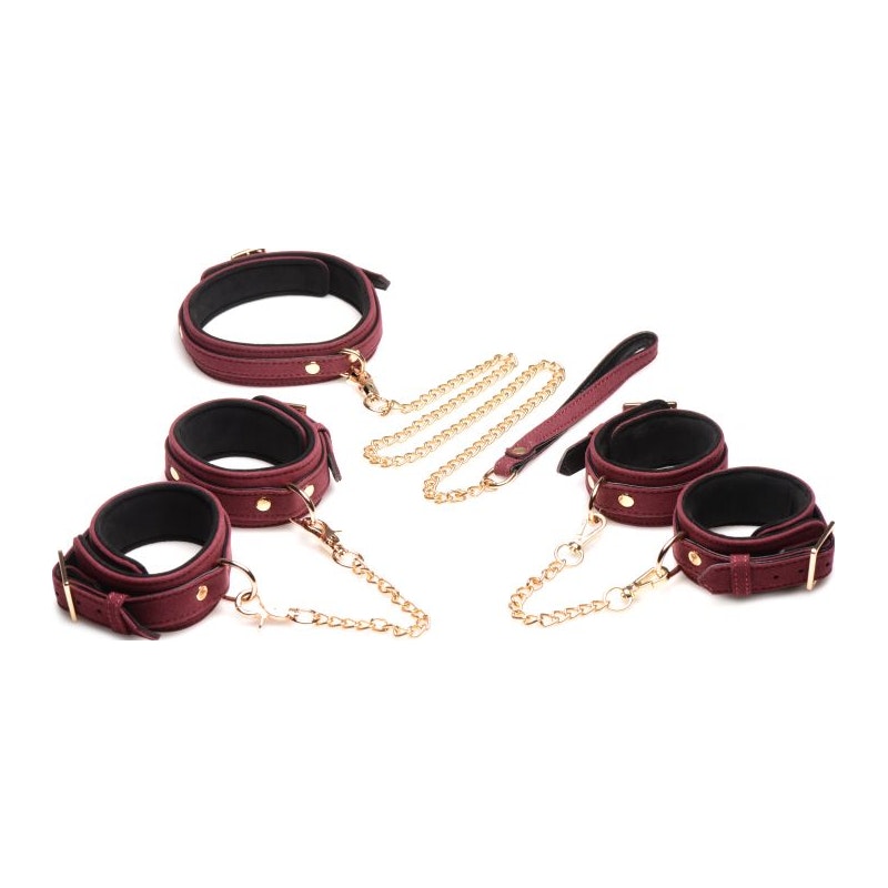Velvet Bondage 6 Piece Set by Master Series in Burgundy