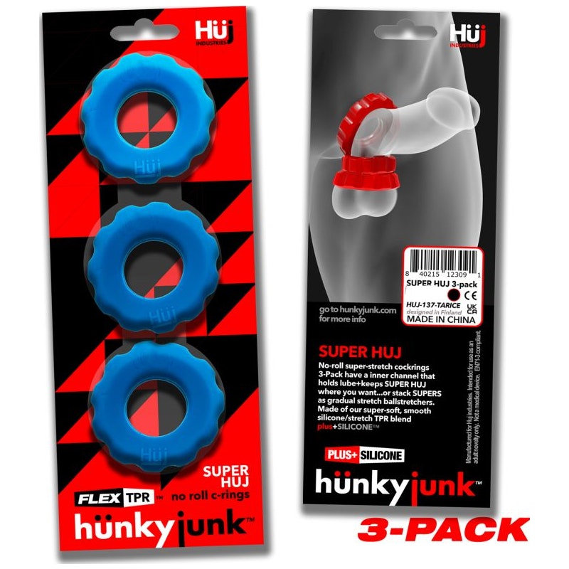 Super Hunkyjunk 3 Pack C-Rings Teal Ice One Size