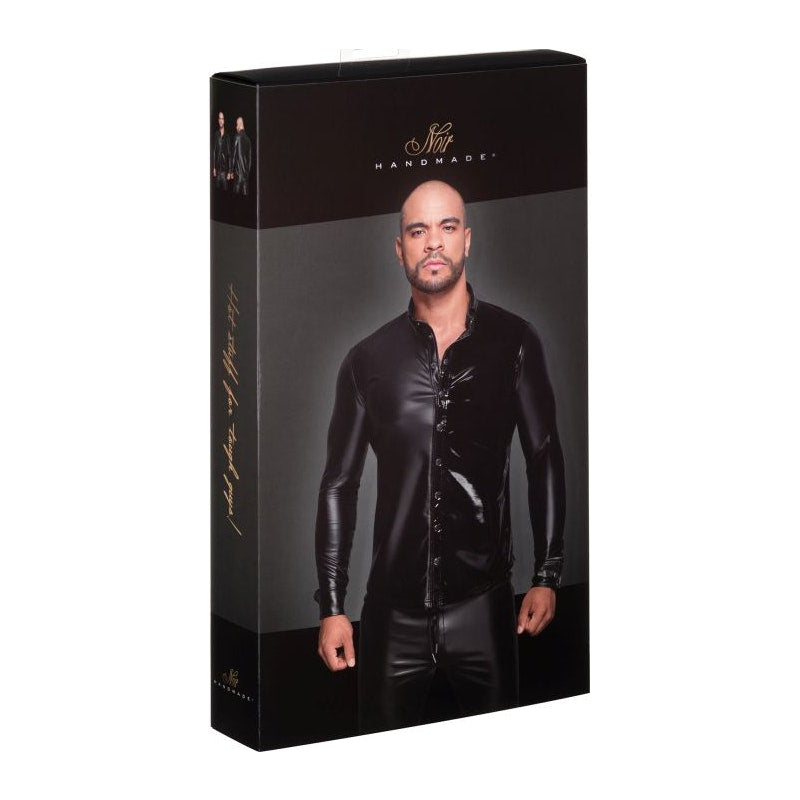 Powerwetlook PVC Long Sleeved Shirt w Button Placket Small Black