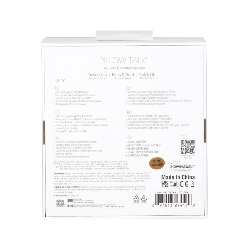 Pillow Talk Lusty Flickering Lipstick Massager Teal