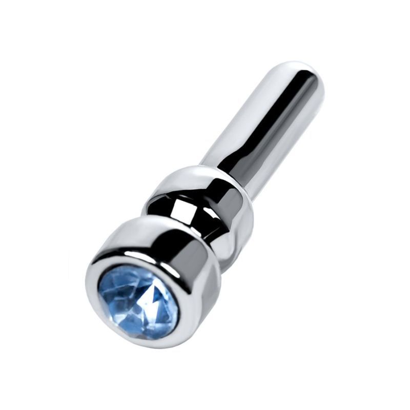 Silver Metal Urethral Plug with Sapphire Rhinestone – Small