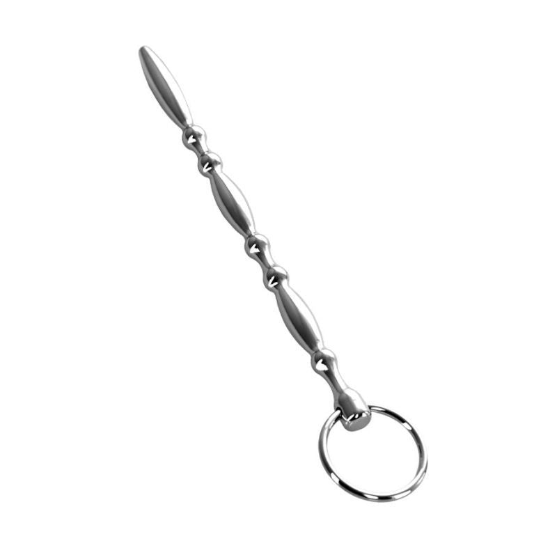Silver Metal Beaded Urethral Plug with Ring Silver