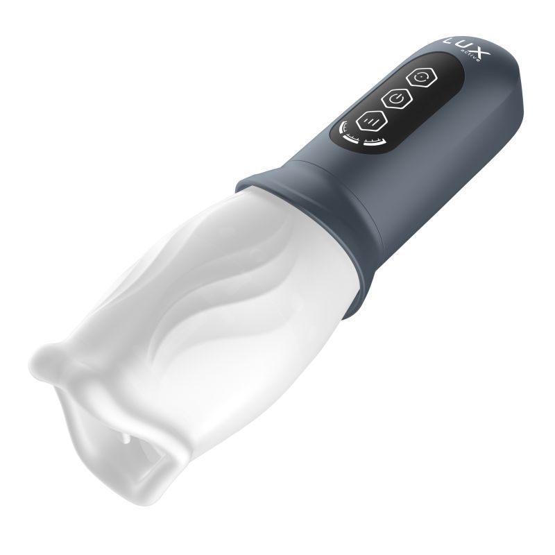 LUX Active First Class rotating masturbator with a soft translucent cup and three-button black handle