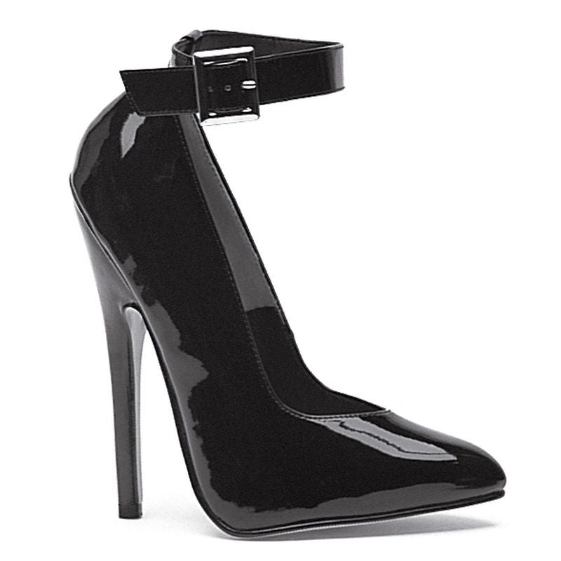 Ellie Shoes 6" Fetish Pump with Ankle Strap – Black Patent