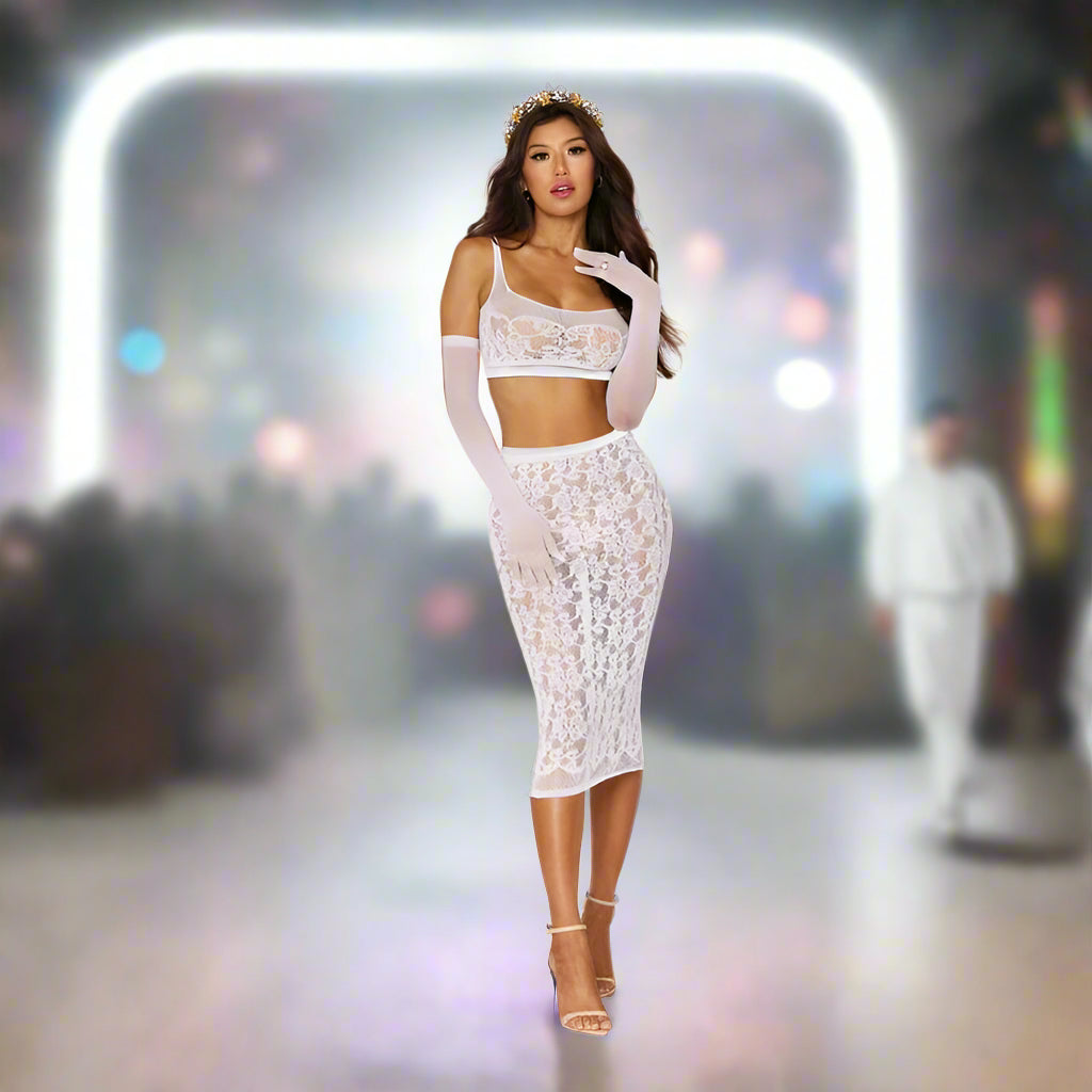 Bralette and Slip Skirt - White One Size by Dreamgirl