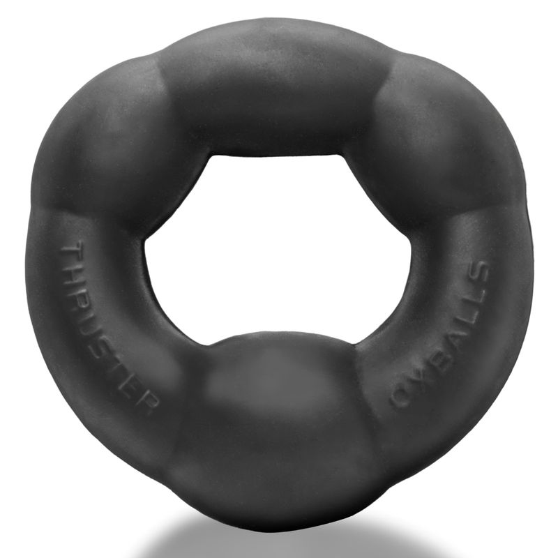 OxBalls Thruster Night cock ring in black, face-on view showing three rounded humps