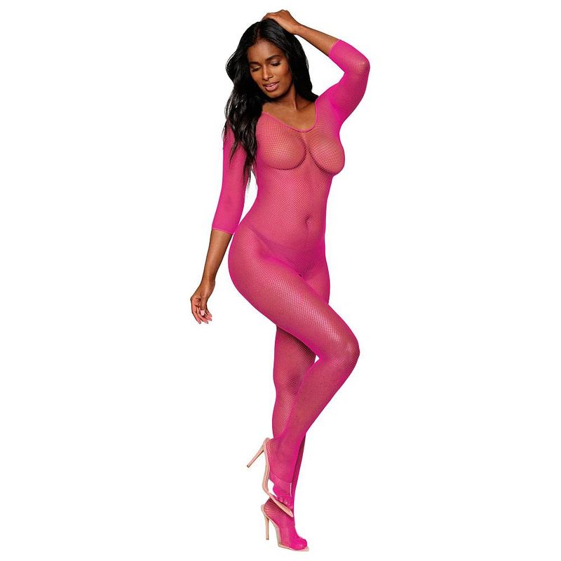 Dreamgirl Open Crotch Body Stocking Neon Pink One Size