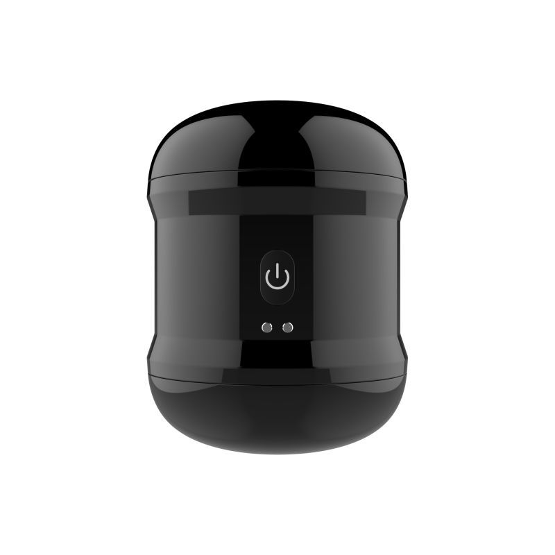 Daytona Onyx black vibrating stroker with both end caps fitted, showing the front control and magnetic charging contacts