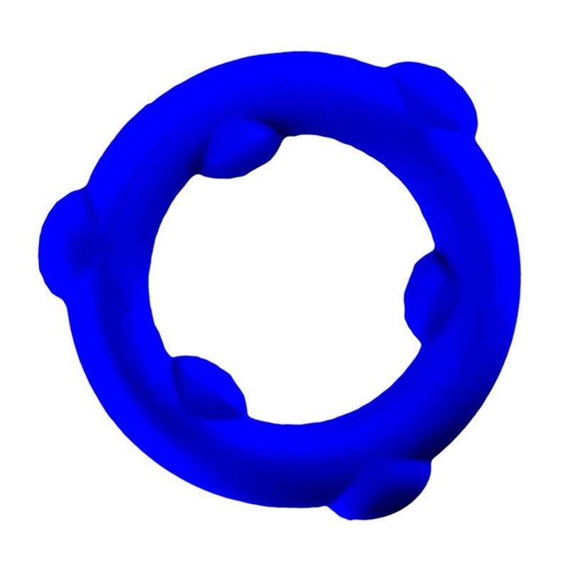OxBalls Spinner blue silicone cock ring, upright view showing rounded inner grip nubs