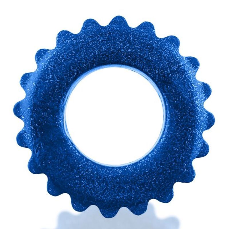 Front view of the Blue OxBalls Plushy ring and glittery scalloped edge