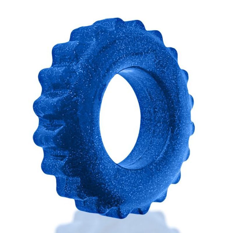 Blue Plushy ring showing its smooth inner opening and padded profile