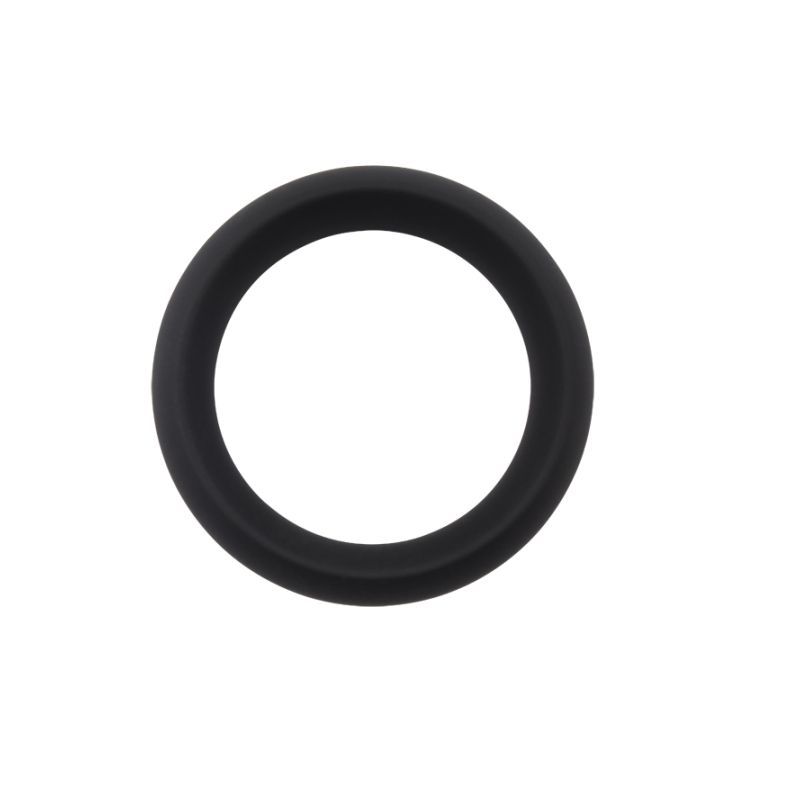 Front view of the black Infinity Comfort Large silicone cock ring showing the circular opening