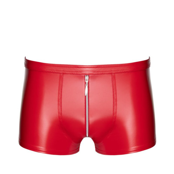 Noir Men's Red Wetlook Shorts With High Shine Zip Detail | The Love Shop