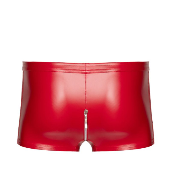 Noir Men's Red Wetlook Shorts With High Shine Zip Detail | The Love Shop