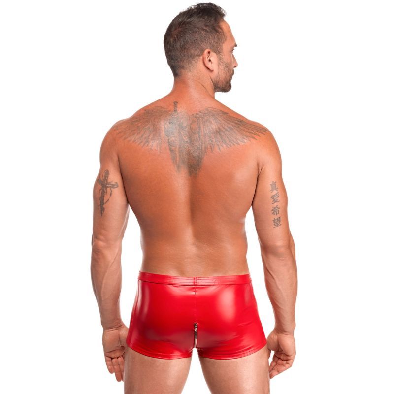 Noir Men's Red Wetlook Shorts With High Shine Zip Detail | The Love Shop