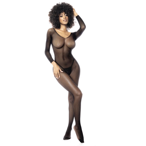 Mapalé Long Sleeve Fishnet Bodystocking Black One Size, Sheer & Striking