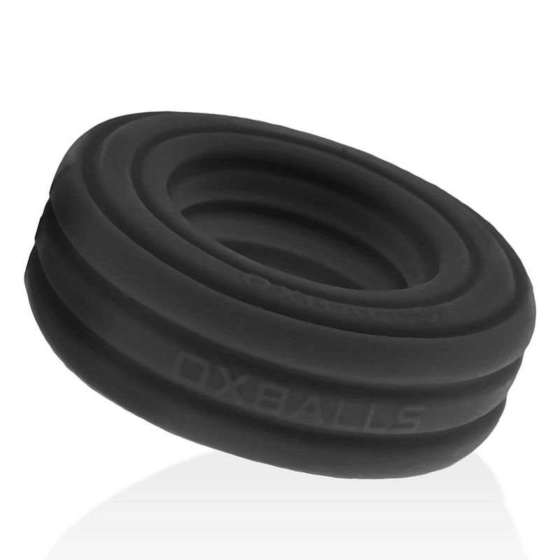 Low angled view of the Black Hunkyjunk Roto cock ring