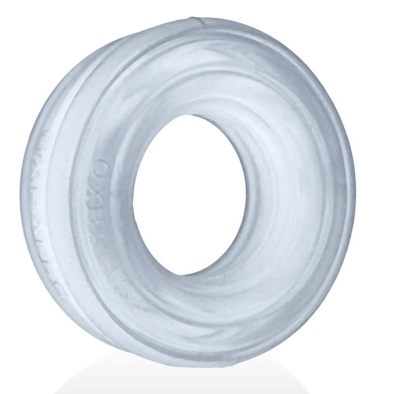 Clear Hunkyjunk Roto cock ring, angled view of the grooved profile