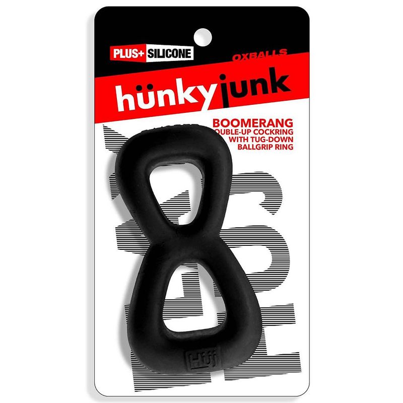 Black Hunkyjunk Boomerang in Plus+SILICONE retail packaging