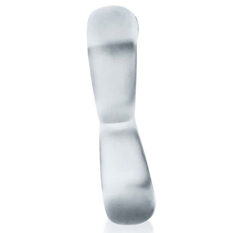 Side profile of the Clear Boomerang double cock ring and ball stretcher