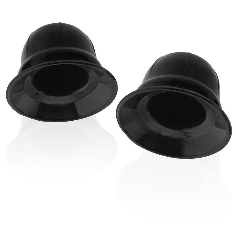 Hunkyjunk Nano Nips black silicone nipple suckers, underside view of openings and wide flanges