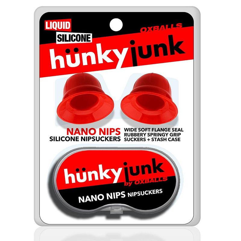 Hunkyjunk Nano Nips red silicone nipple suckers, retail packaging with pair and storage case