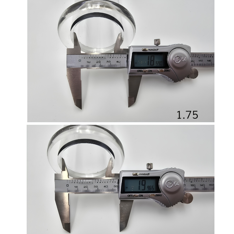LA Pump elliptical cylinder sizing photo labelled 1.75, with two calliper views of the opening
