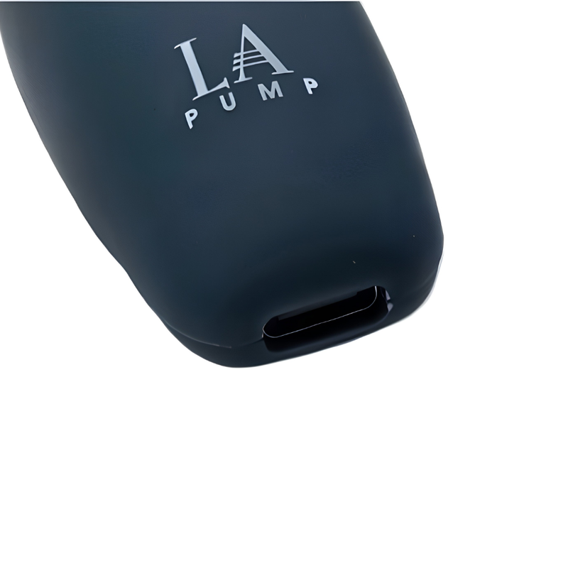 LA Pump branding and charging-port close-up on the Hush Pump 2.0