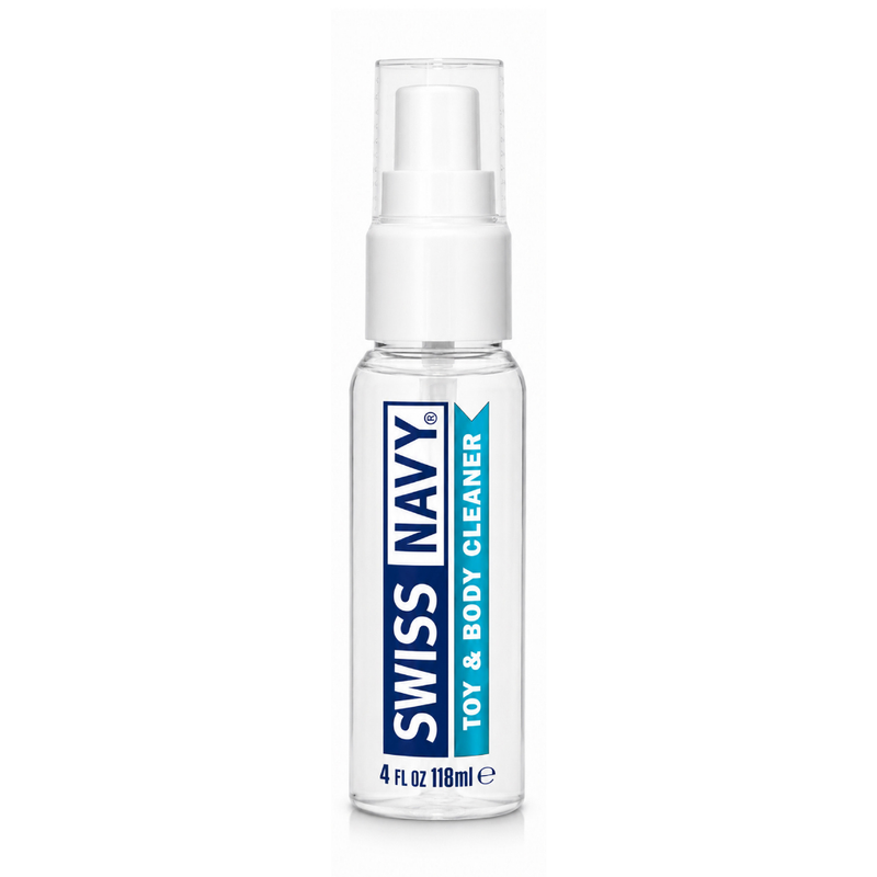 Swiss Navy Toy and Body Cleaner 118ml, clear bottle with white push-pump dispenser and clear cap